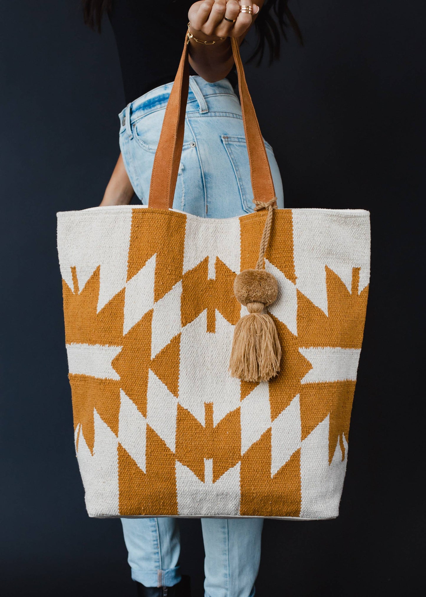 Cream and Camel Aztec Tote
