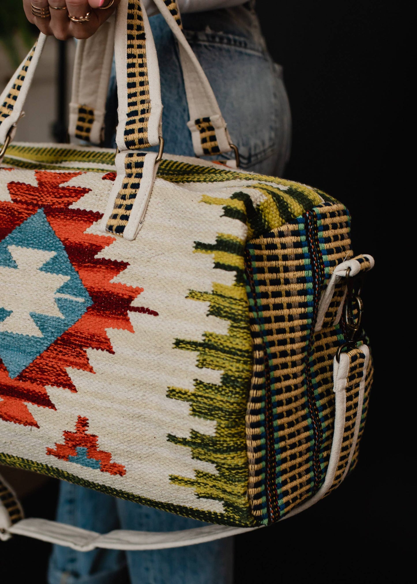 Tan & Multicolored Aztec Duffel