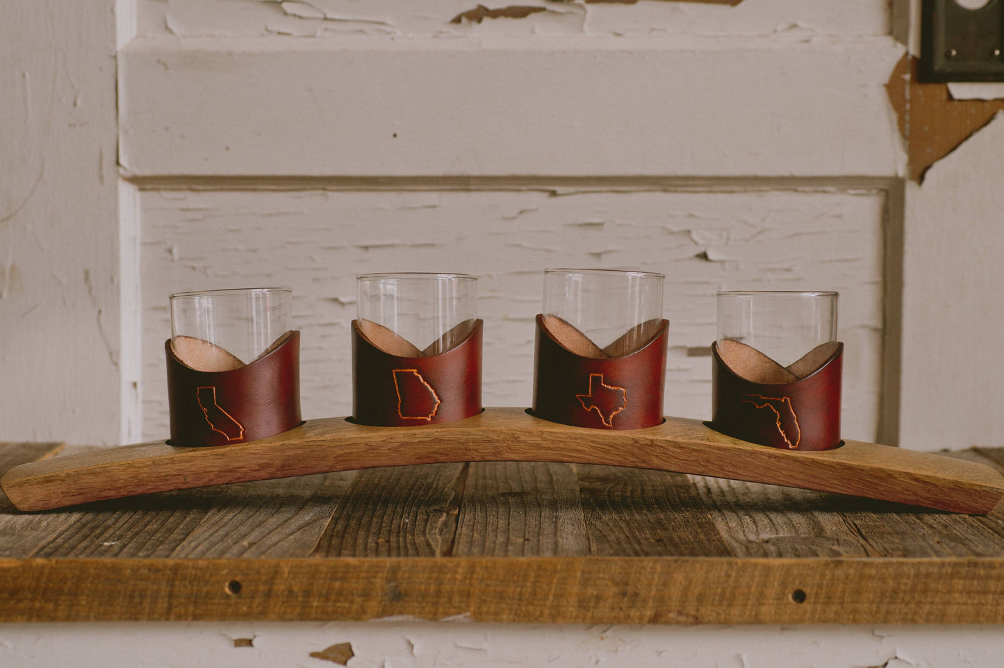 Texas Leather Rocks Glass- Set of 2