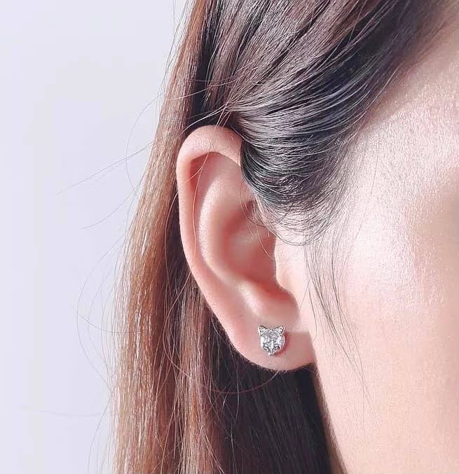 Sterling Silver Fox Mask Stud Earrings