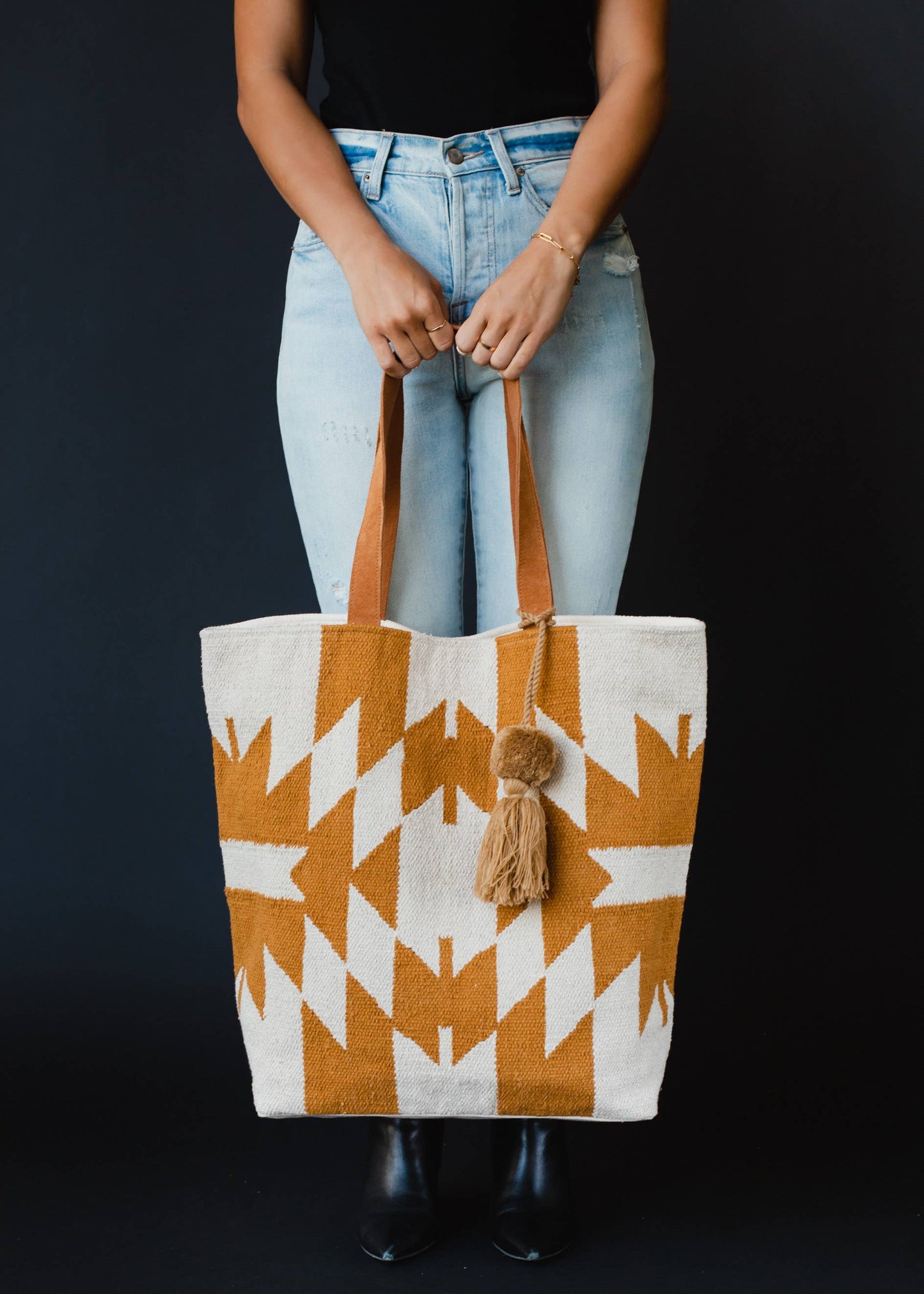 Cream and Camel Aztec Tote