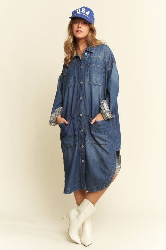 Mid Length button Sown Denim Jacket