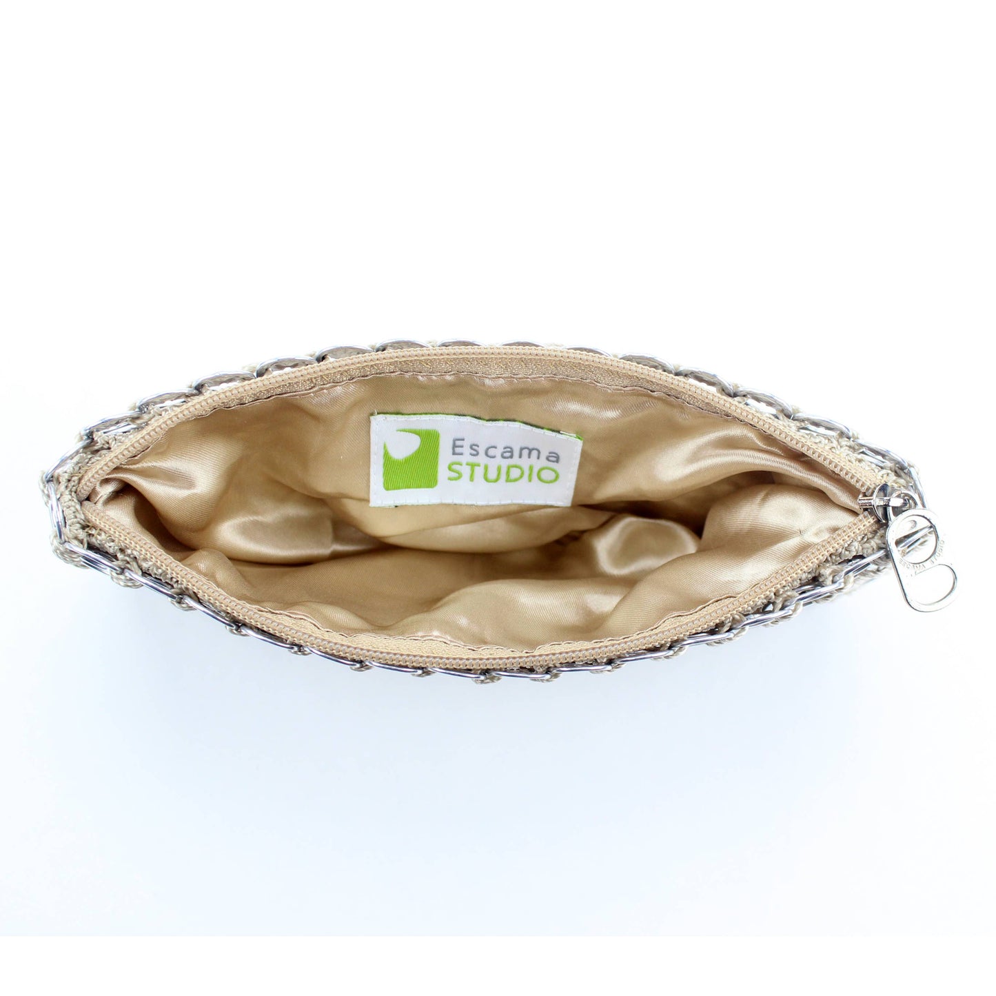 Soda Tab Purse, 'CHICA ROSA' Zip Top Clutch BEIGE