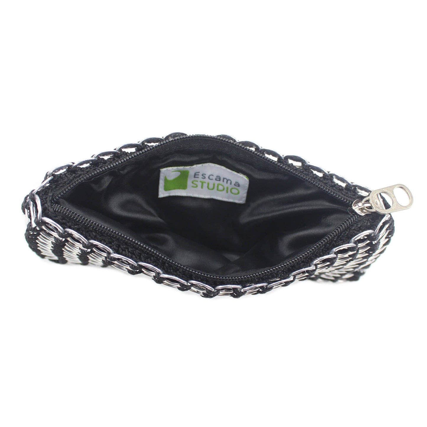 Soda Tab Purse, 'CHICA ROSA' Zip Top Clutch BLACK