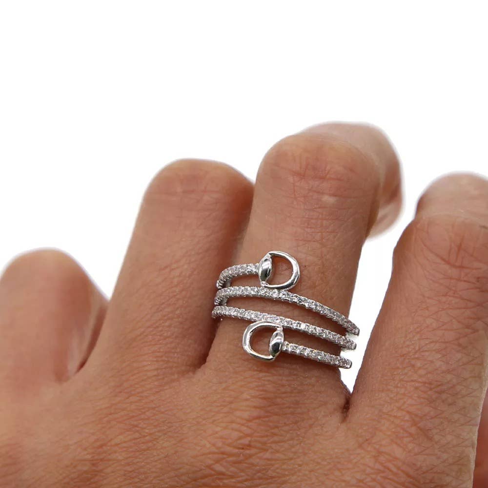 Sterling Silver Snaffle Horse Bit Ring with CZ