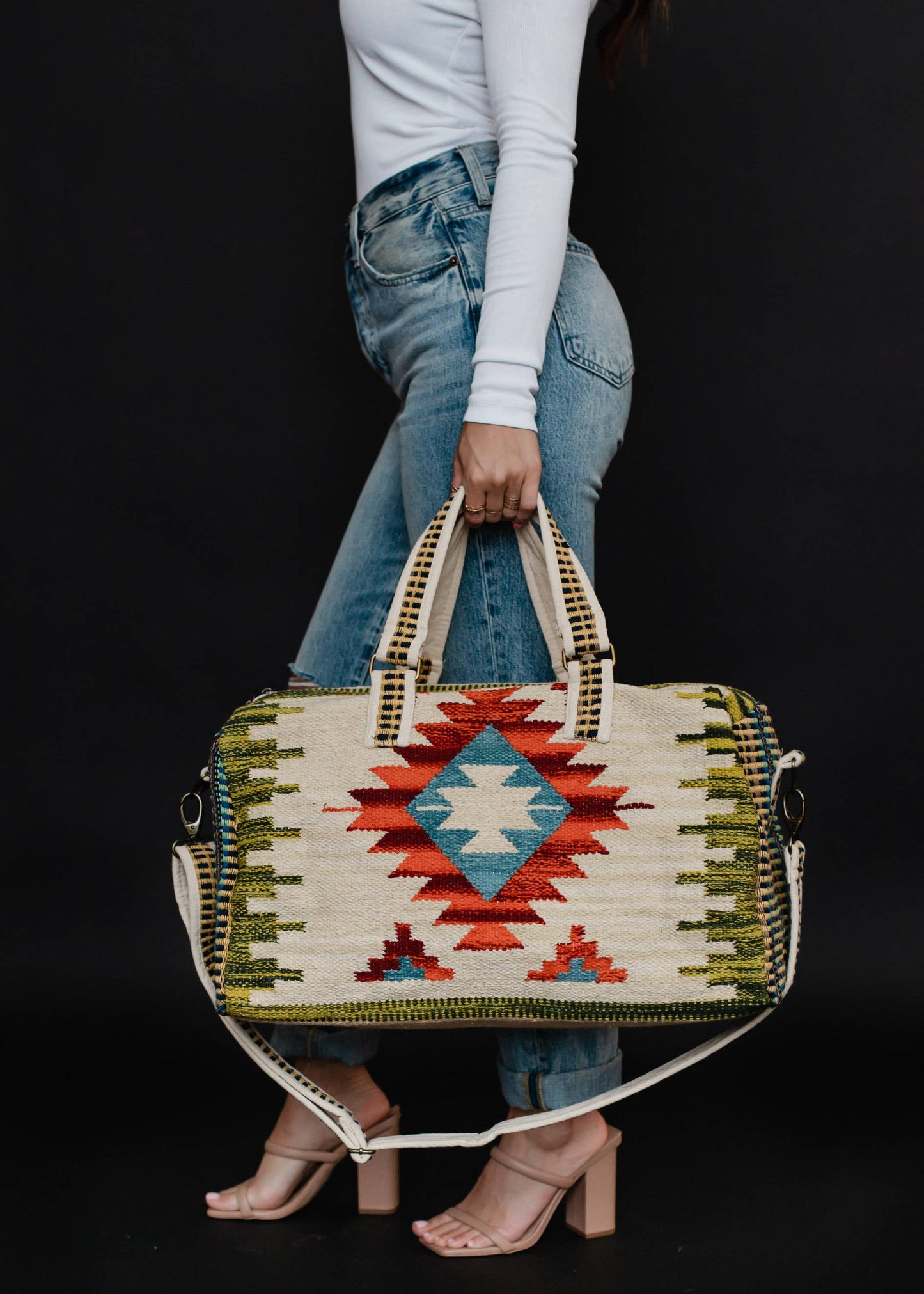Tan & Multicolored Aztec Duffel