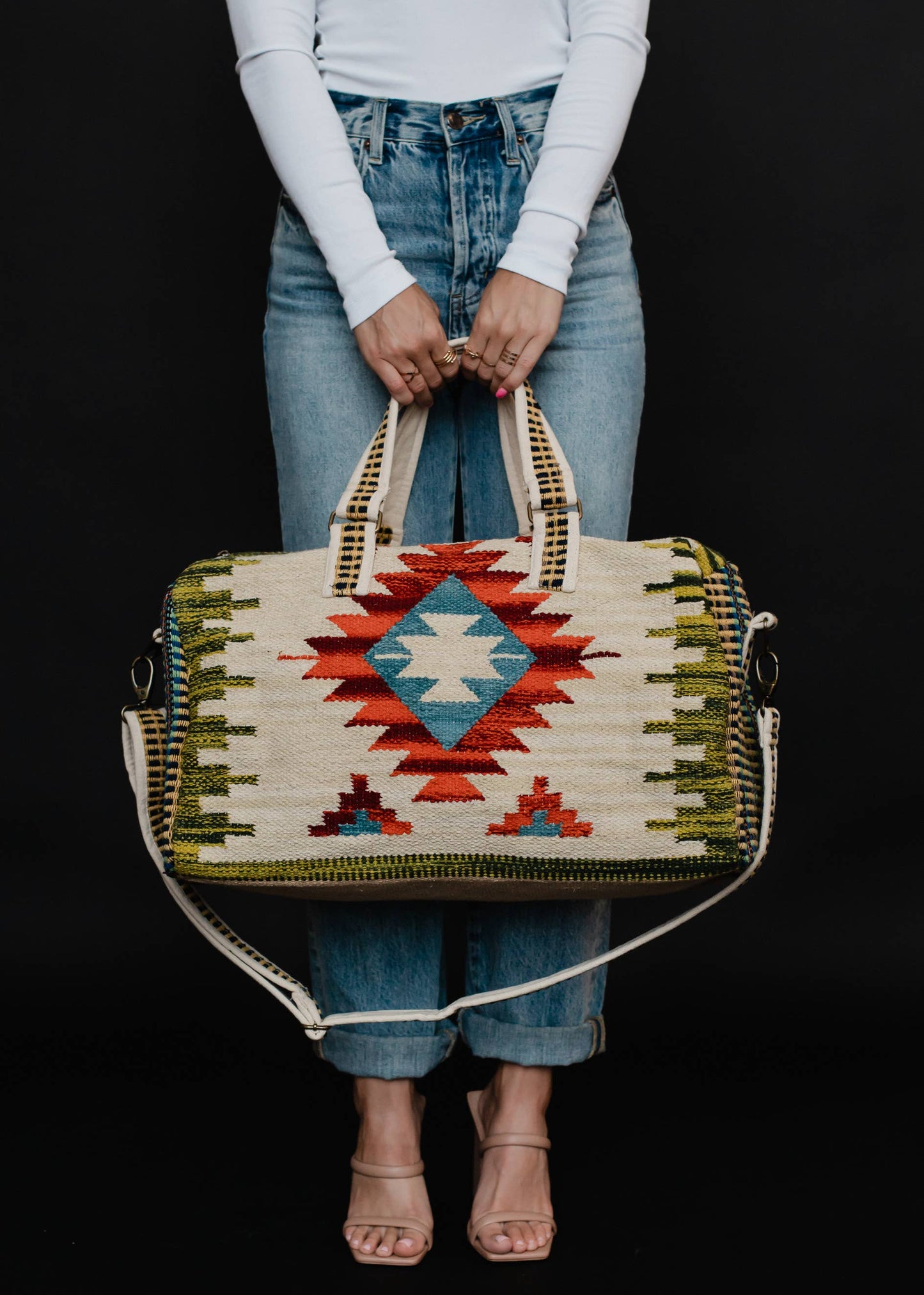 Tan & Multicolored Aztec Duffel