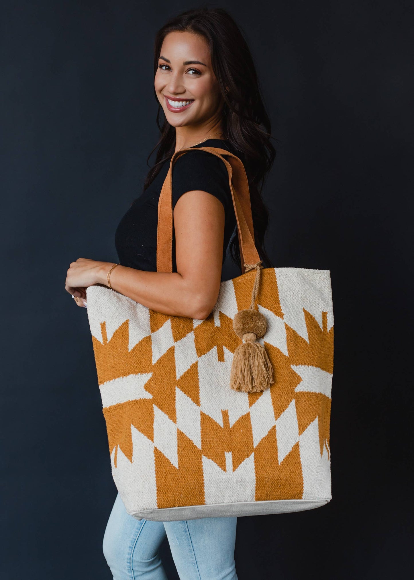 Cream and Camel Aztec Tote