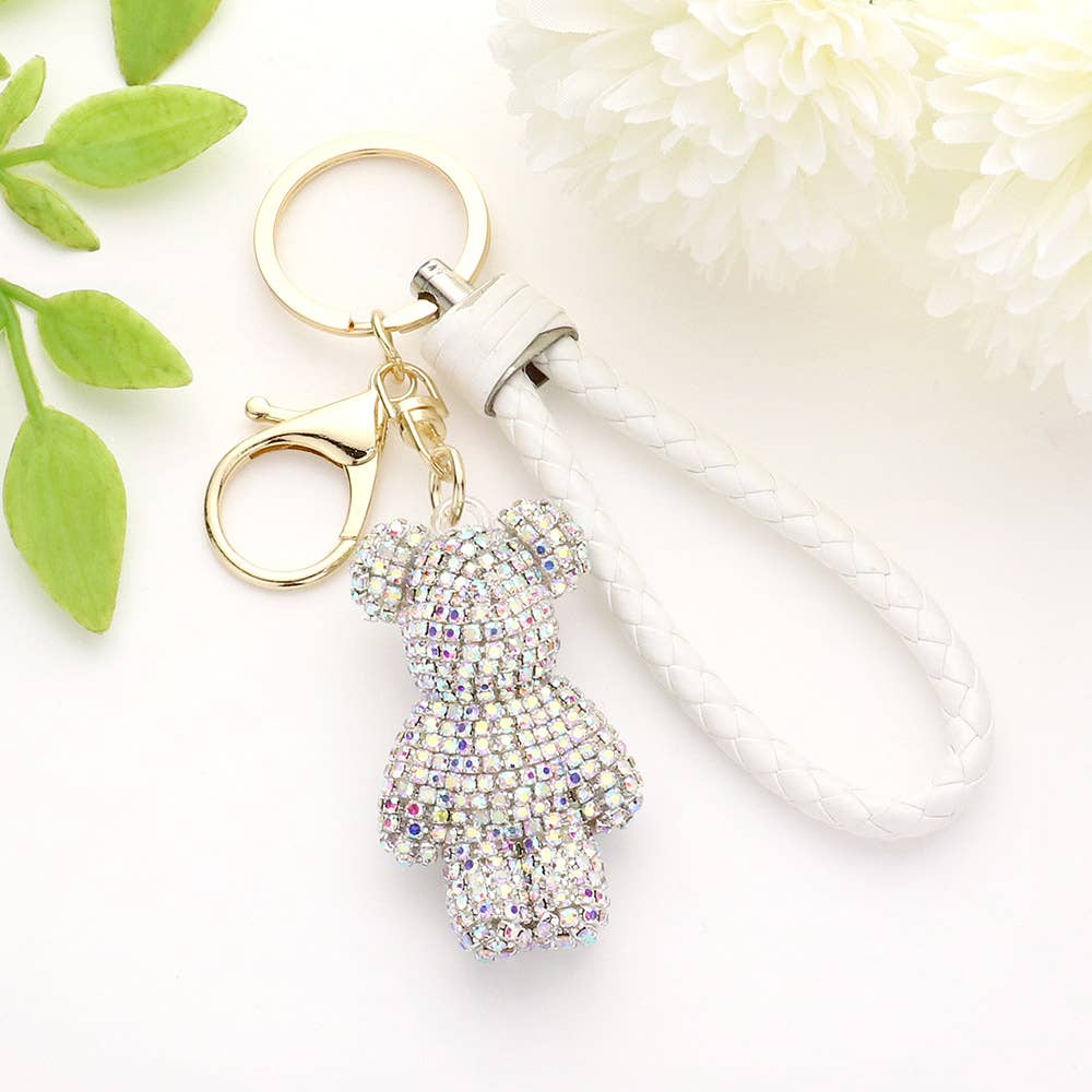 Bling Bear Faux Leather Keychain