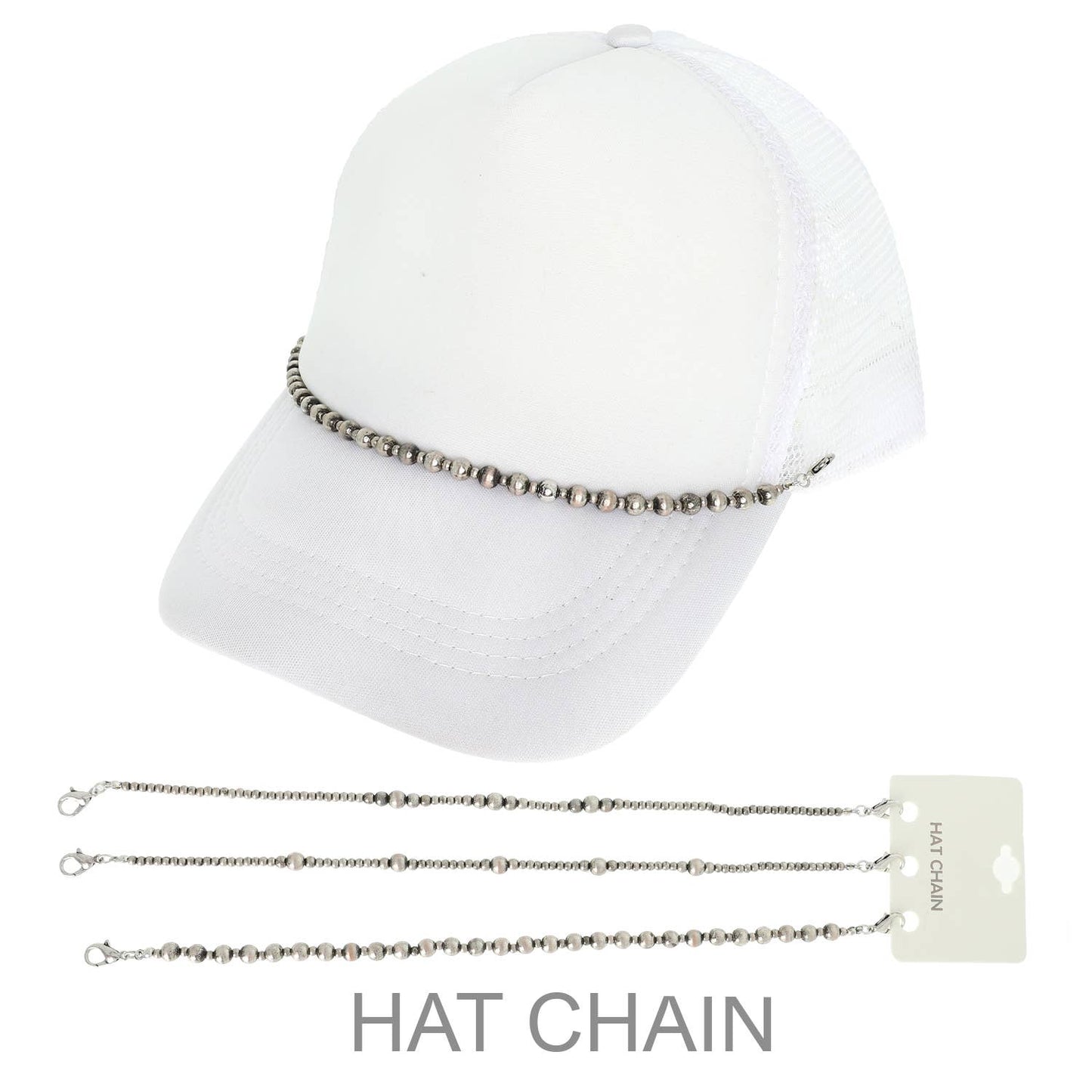 3pc Silver Tone Ball Hat Chain