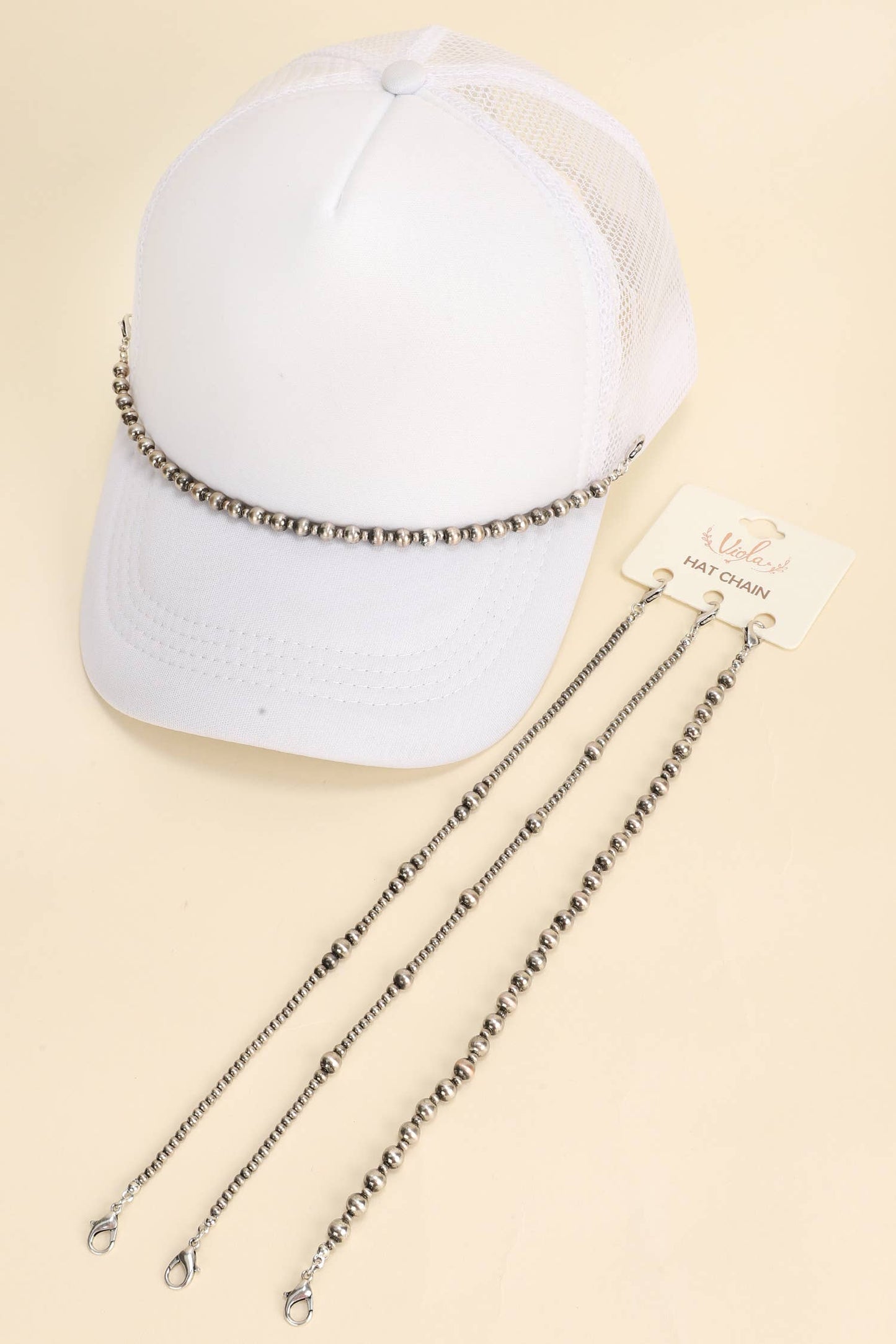 3pc Silver Tone Ball Hat Chain