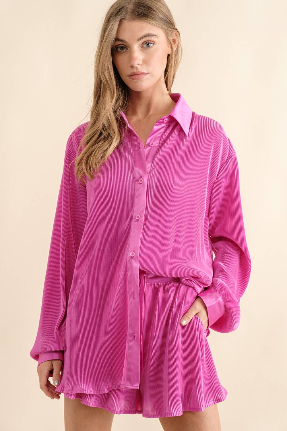 Accordian Blouse Short Lounge Set