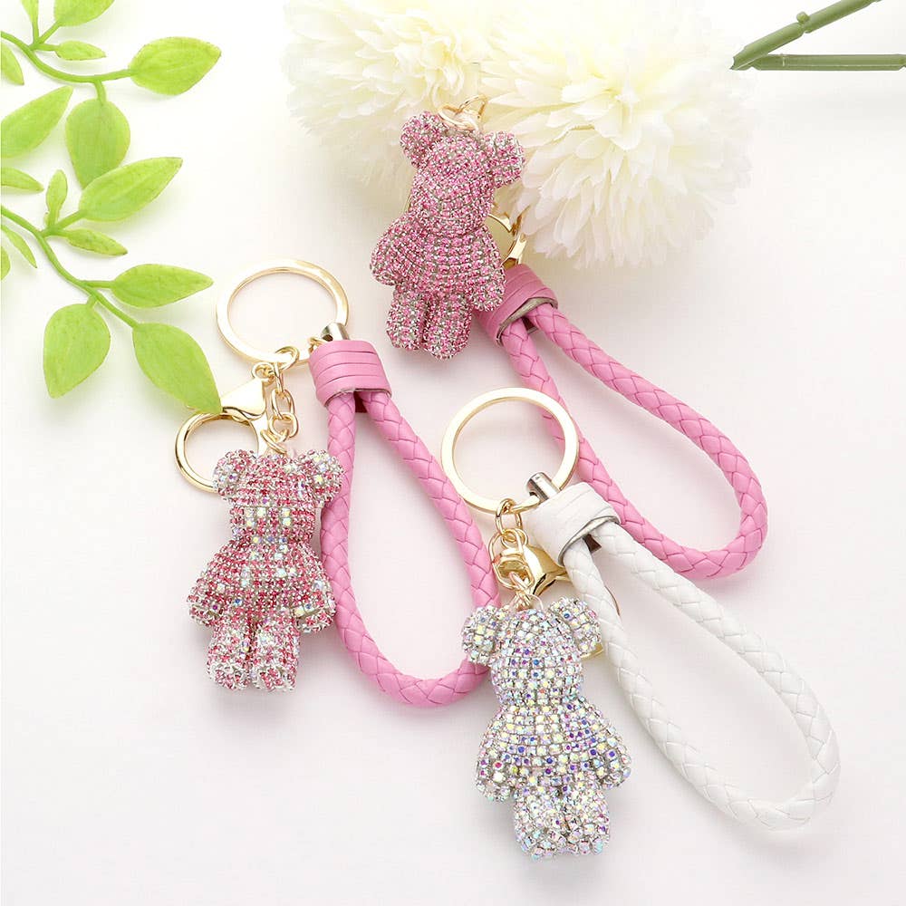 Bling Bear Faux Leather Keychain