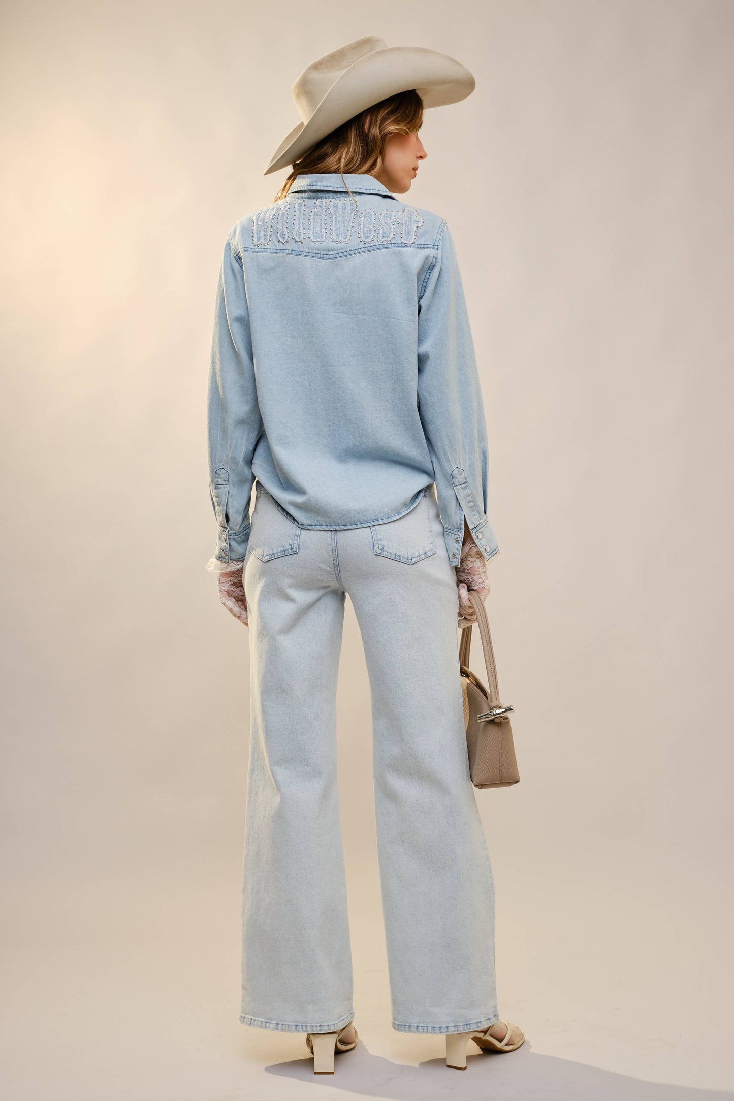 Mid Rise Wave Seam Studded Denim
