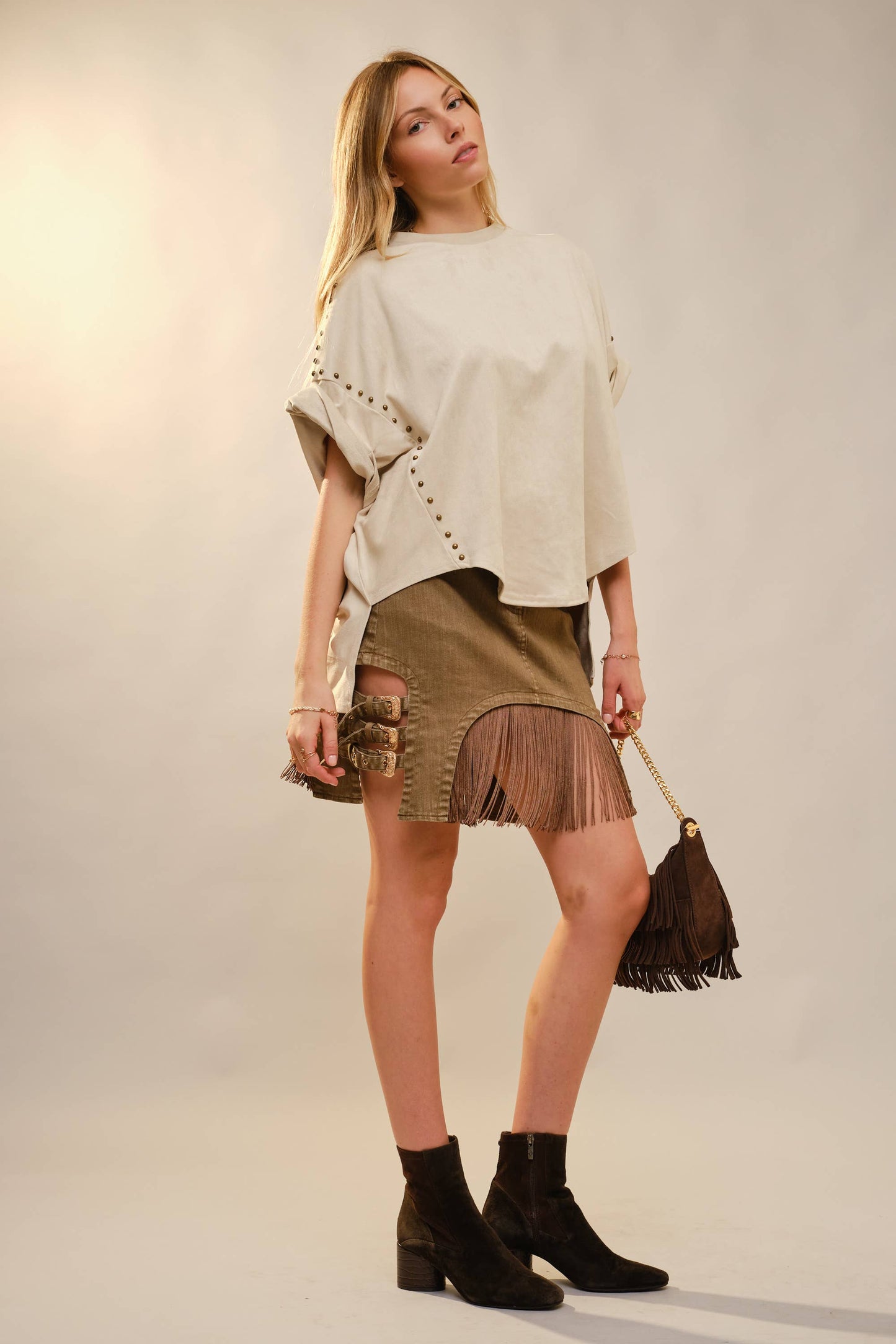 Studded High Low Oversized Tee