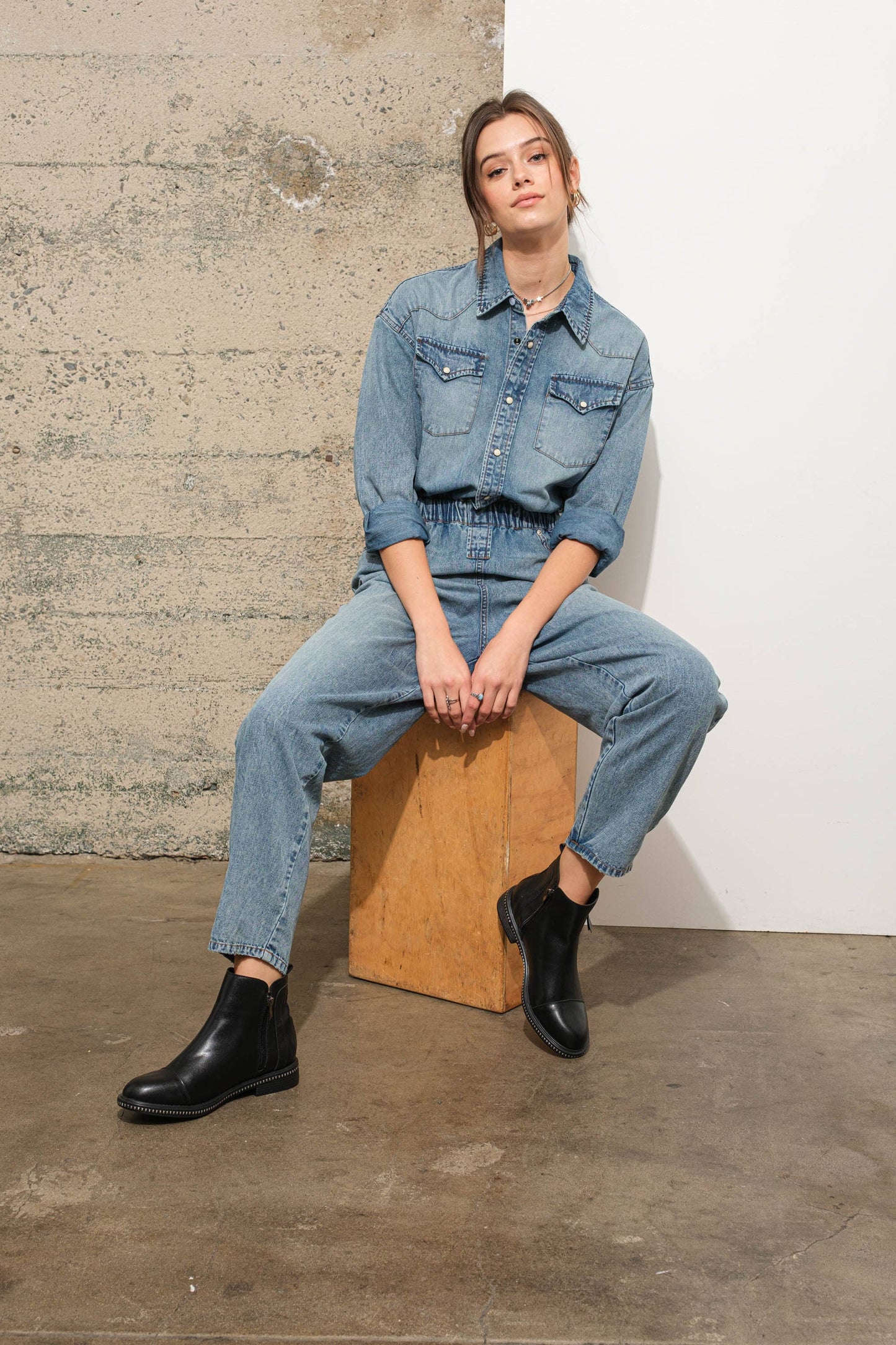 Western Yoke Pocket Denim Jumpsuit