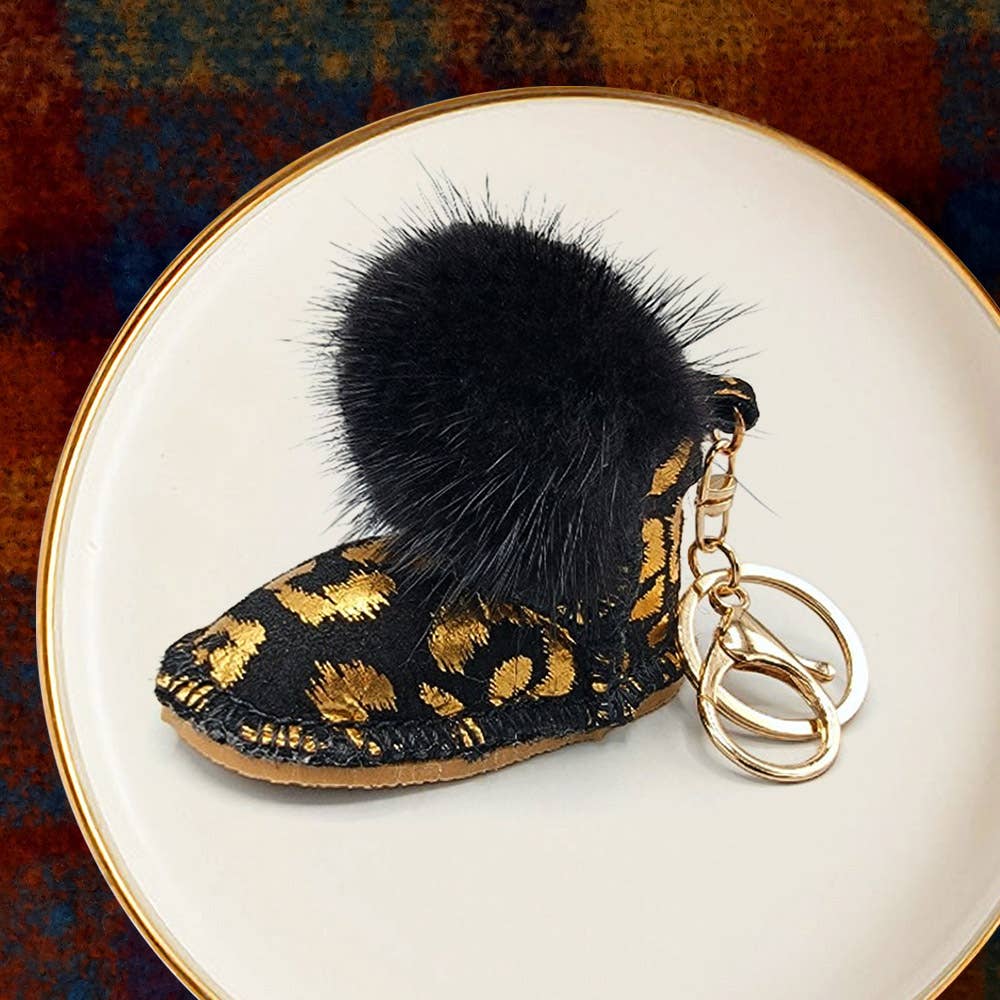 Faux Fur Pom Pom Boot Keychain