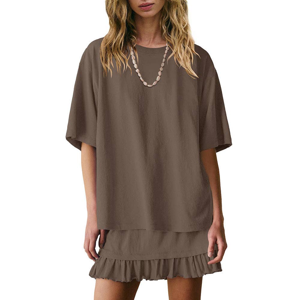 Short Sleeve Top and Ruffle Mini Skirt 2-Piece Set