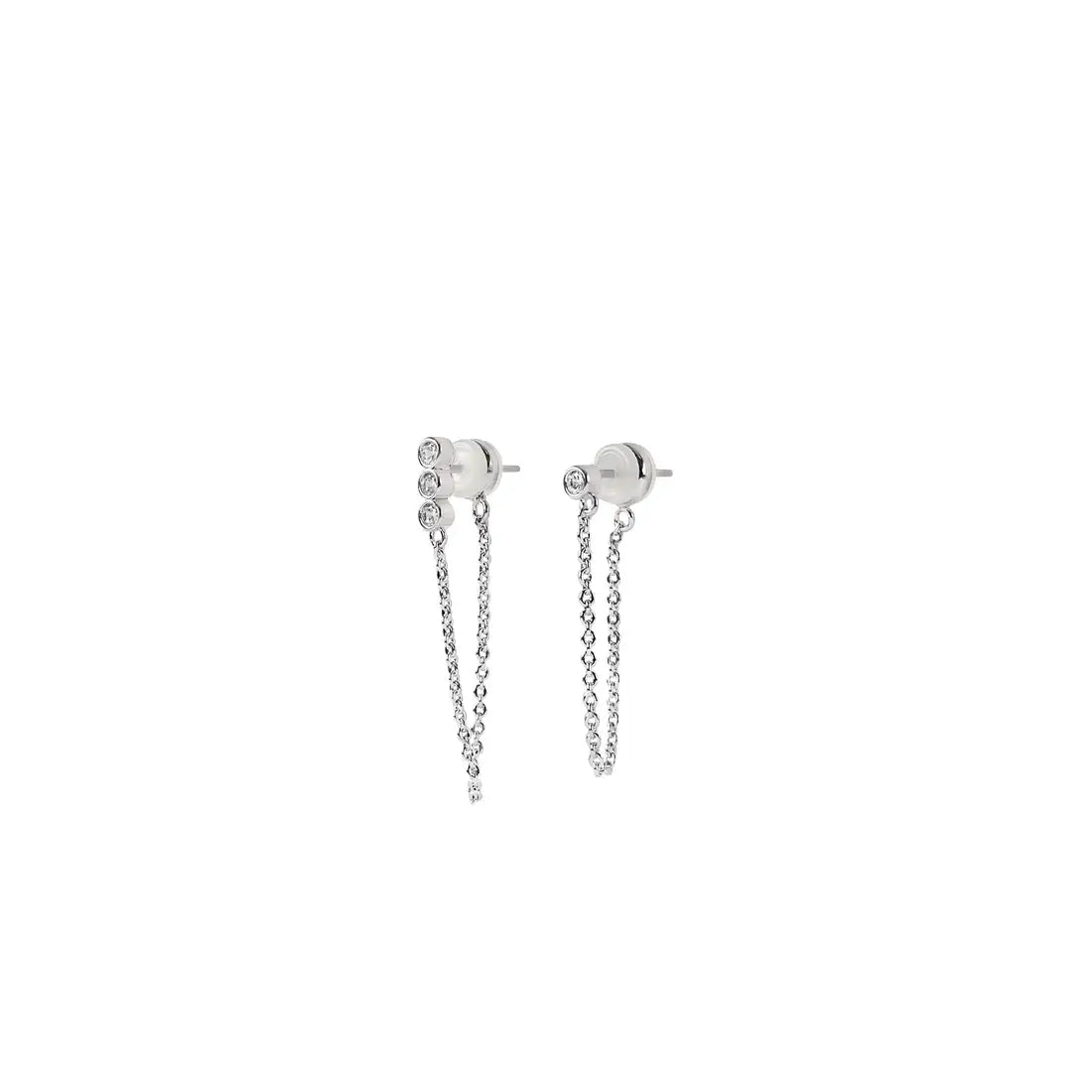 Demi-Fine Silver Crystal Chain Earring Set