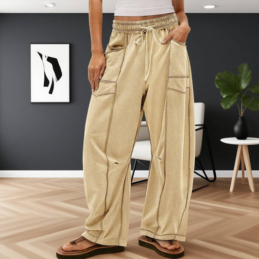 Casual stretched-waist drawstring sweatpants