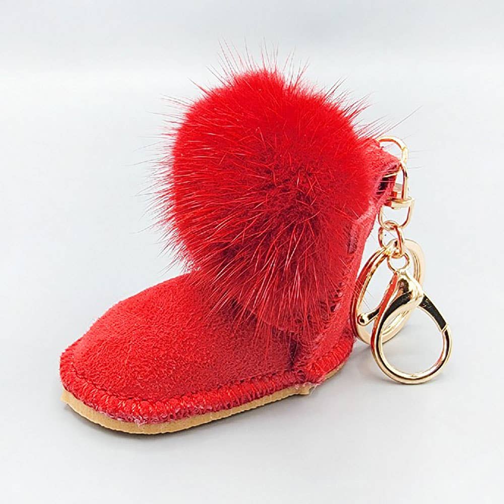 Faux Fur Pom Pom Boot Keychain