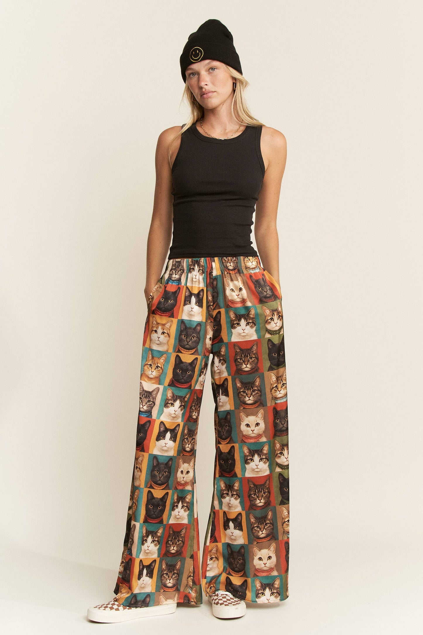 CAT PORTRAIT WIDE LEG PANTS