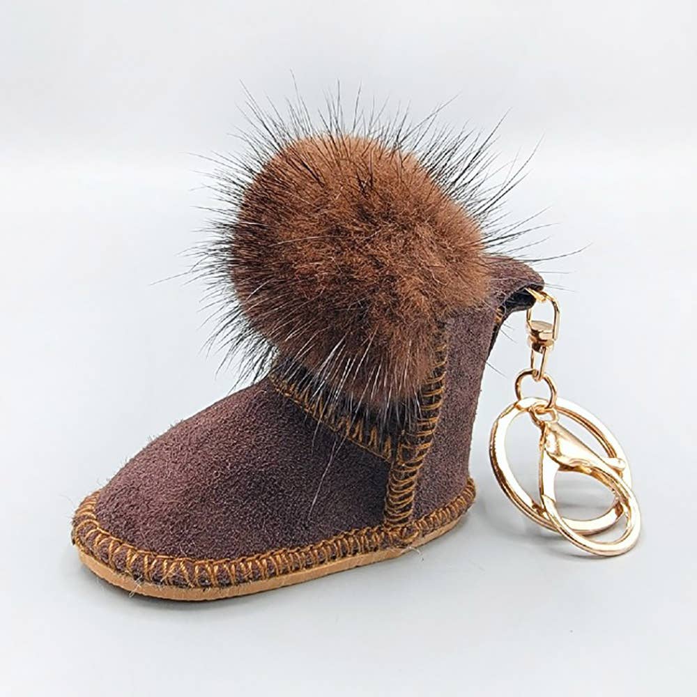 Faux Fur Pom Pom Boot Keychain