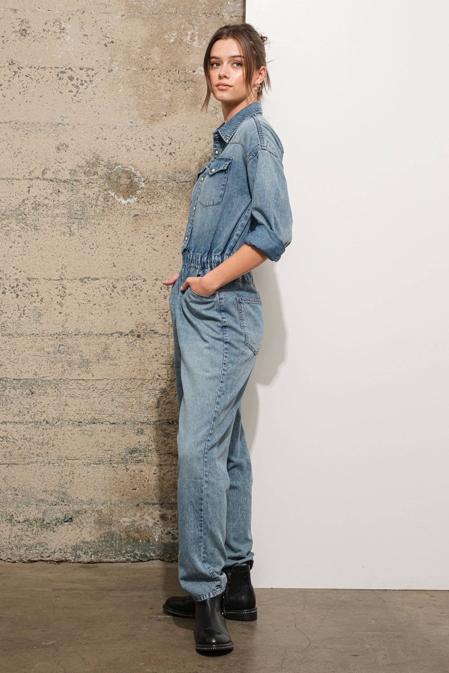 Western Yoke Pocket Denim Jumpsuit