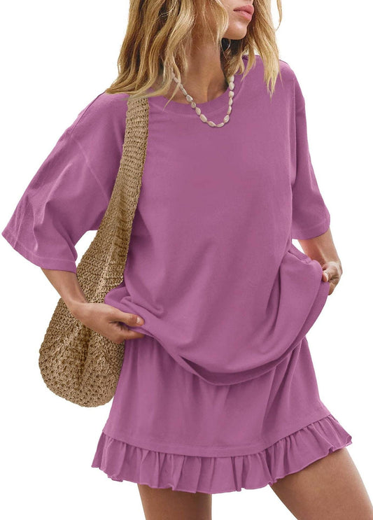 Short Sleeve Top and Ruffle Mini Skirt 2-Piece Set