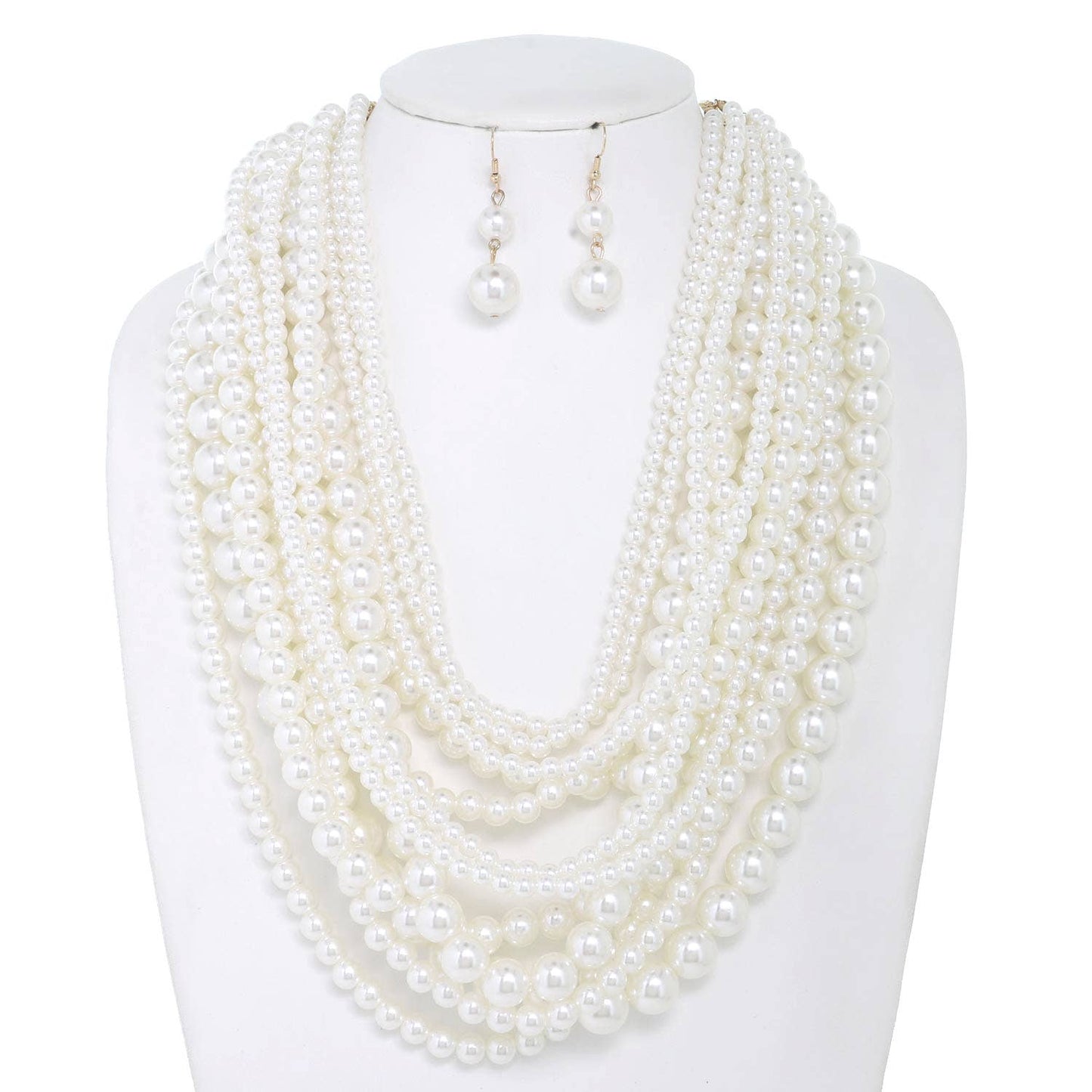 Multi Strand Pearl Necklace & Earrings Set