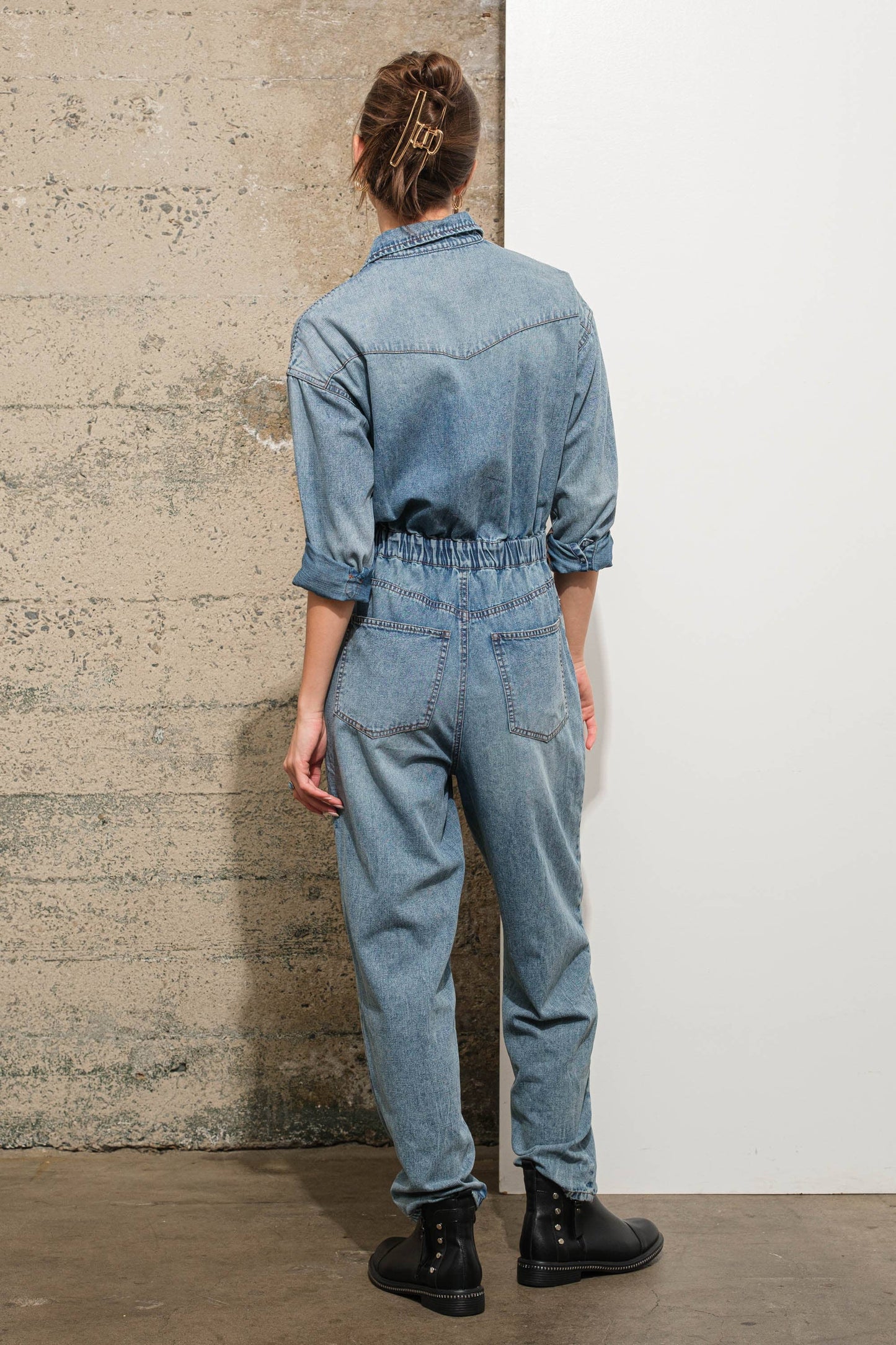 Western Yoke Pocket Denim Jumpsuit