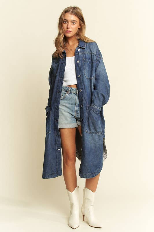 Mid Length button Sown Denim Jacket