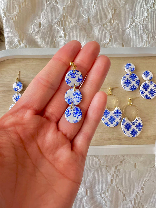 0021 Damask Clay 3 tier earring