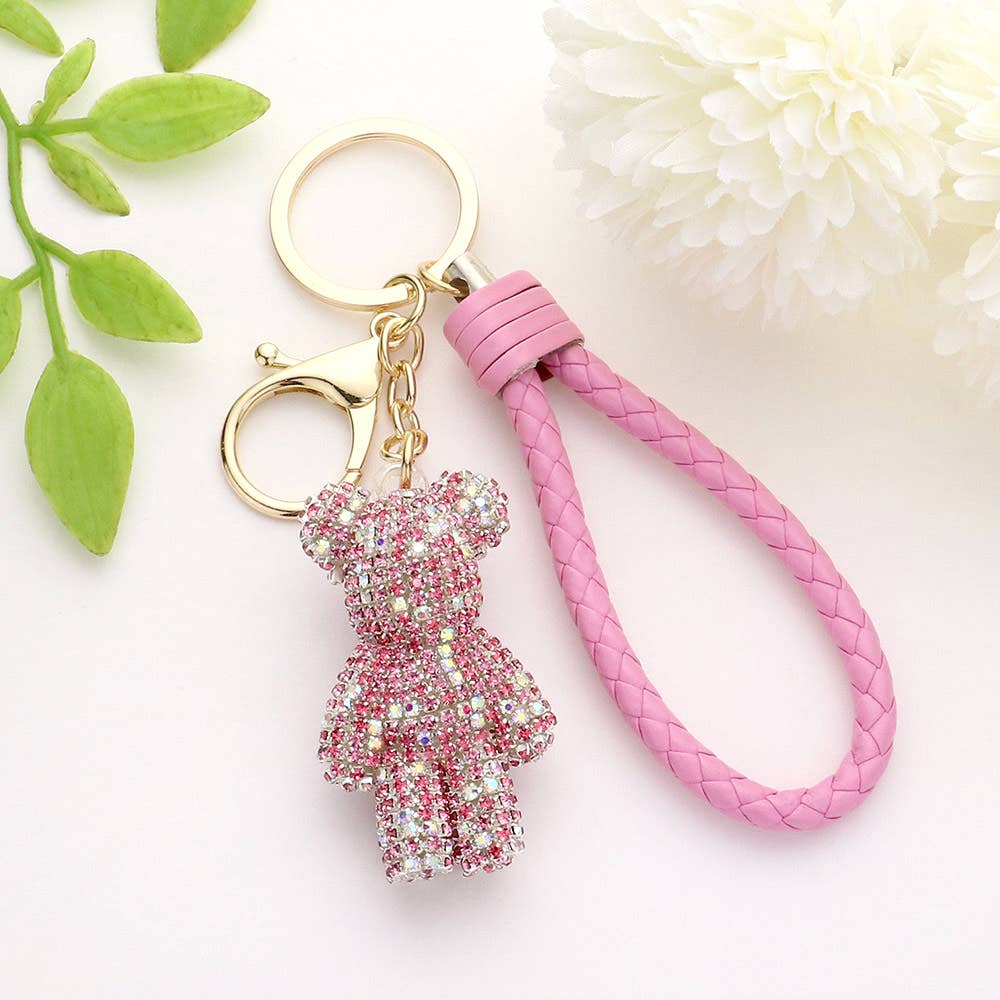 Bling Bear Faux Leather Keychain