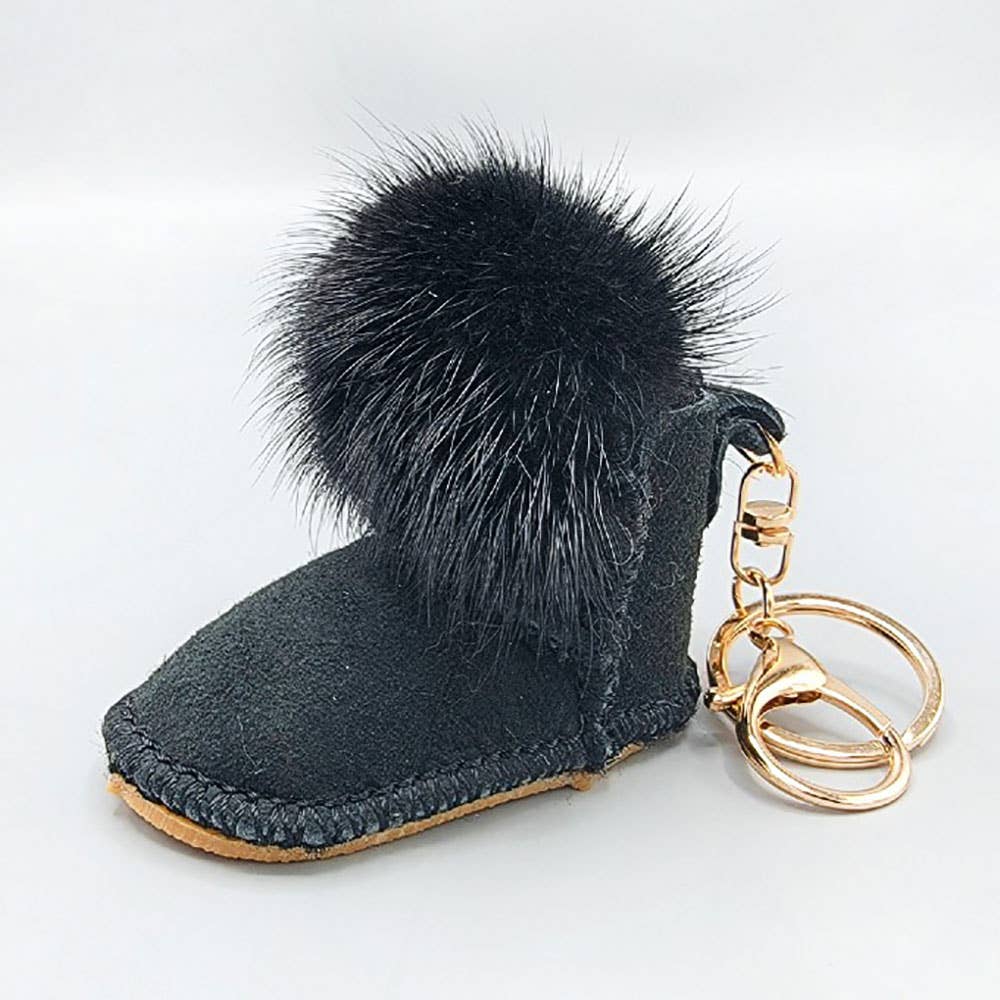 Faux Fur Pom Pom Boot Keychain