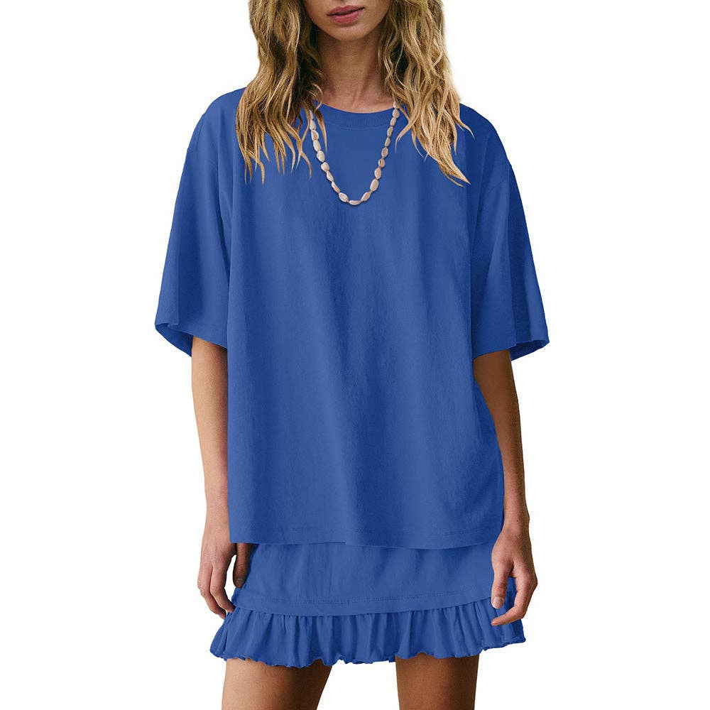Short Sleeve Top and Ruffle Mini Skirt 2-Piece Set