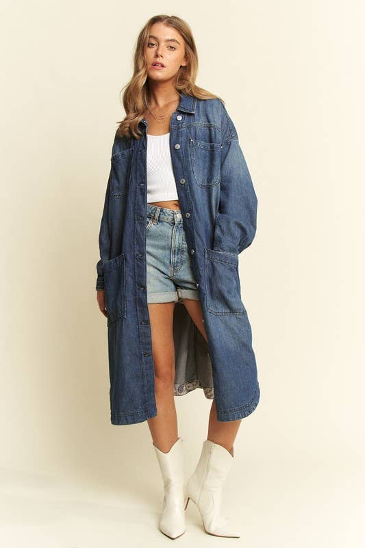 Mid Length button Sown Denim Jacket