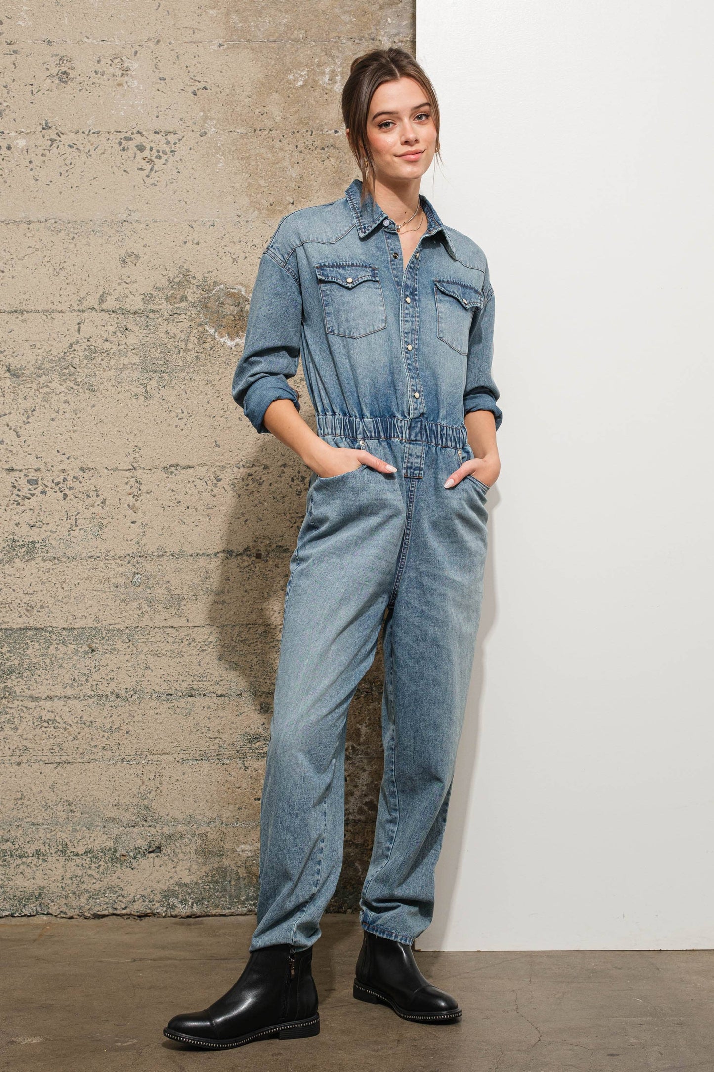 Western Yoke Pocket Denim Jumpsuit
