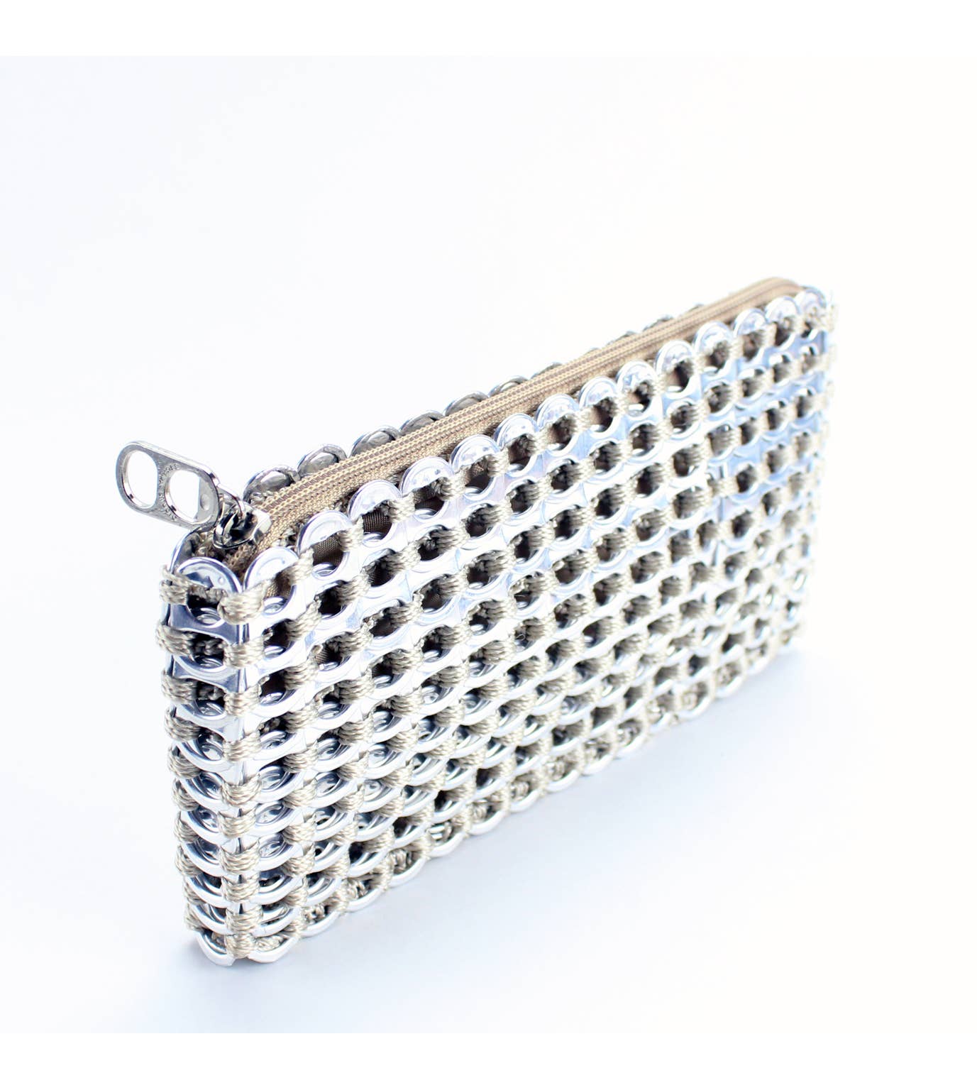 Soda Tab Purse, 'CHICA ROSA' Zip Top Clutch BEIGE