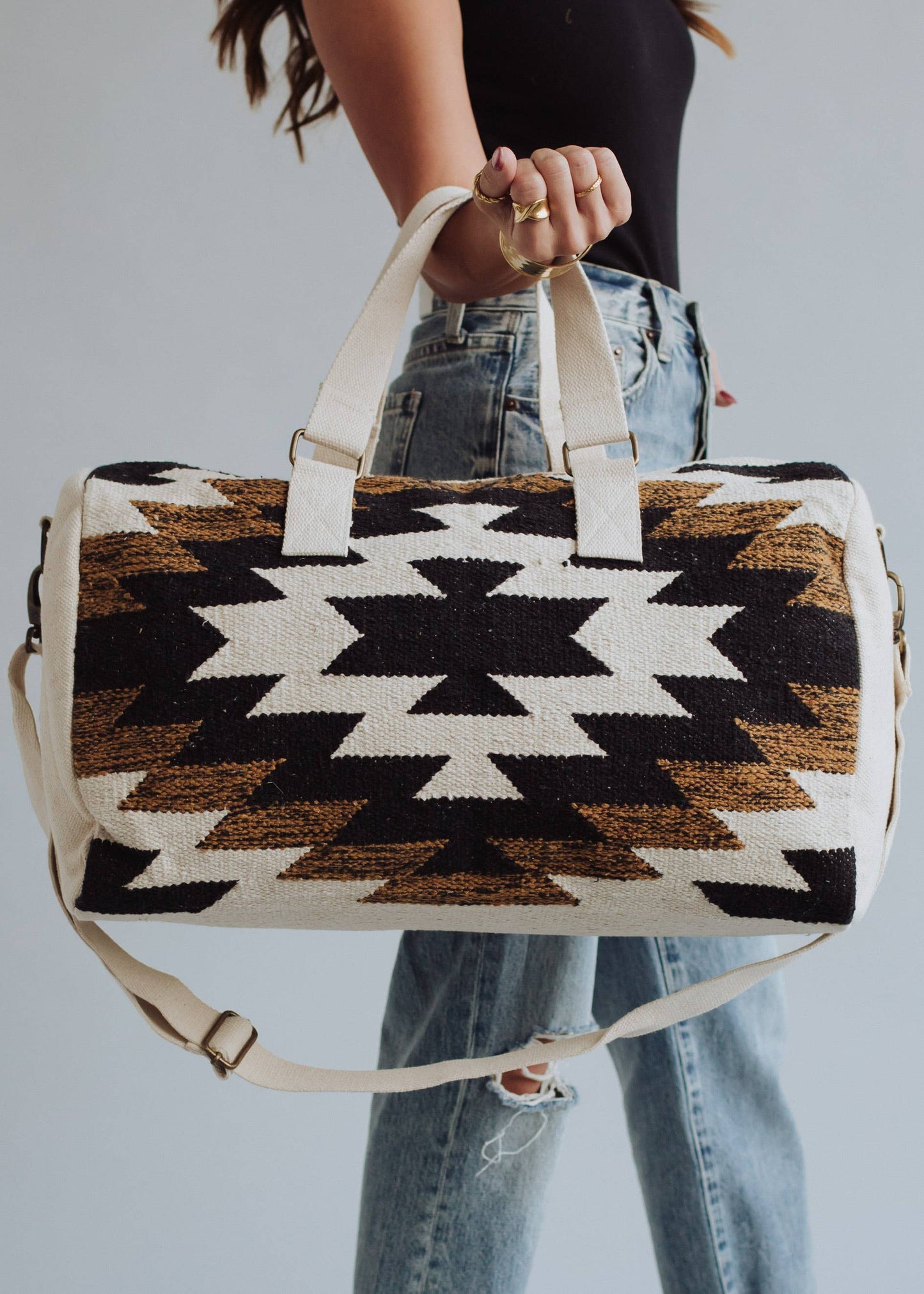 Black, White & Brown Aztec Duffel