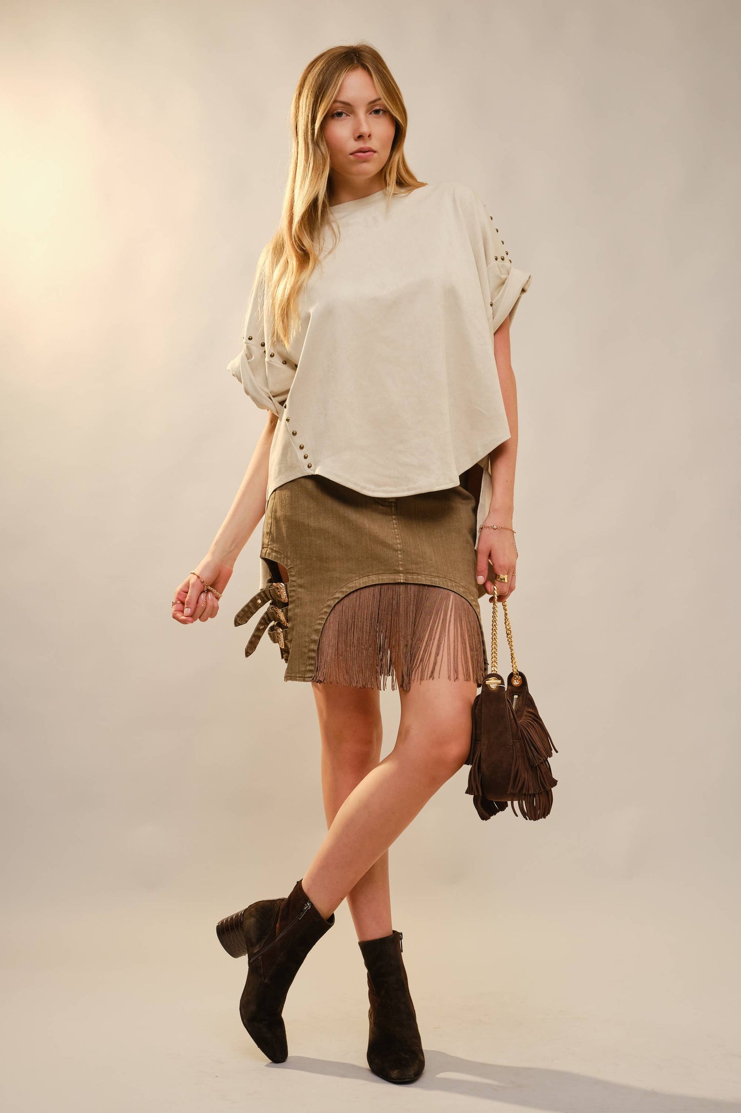 Studded High Low Oversized Tee