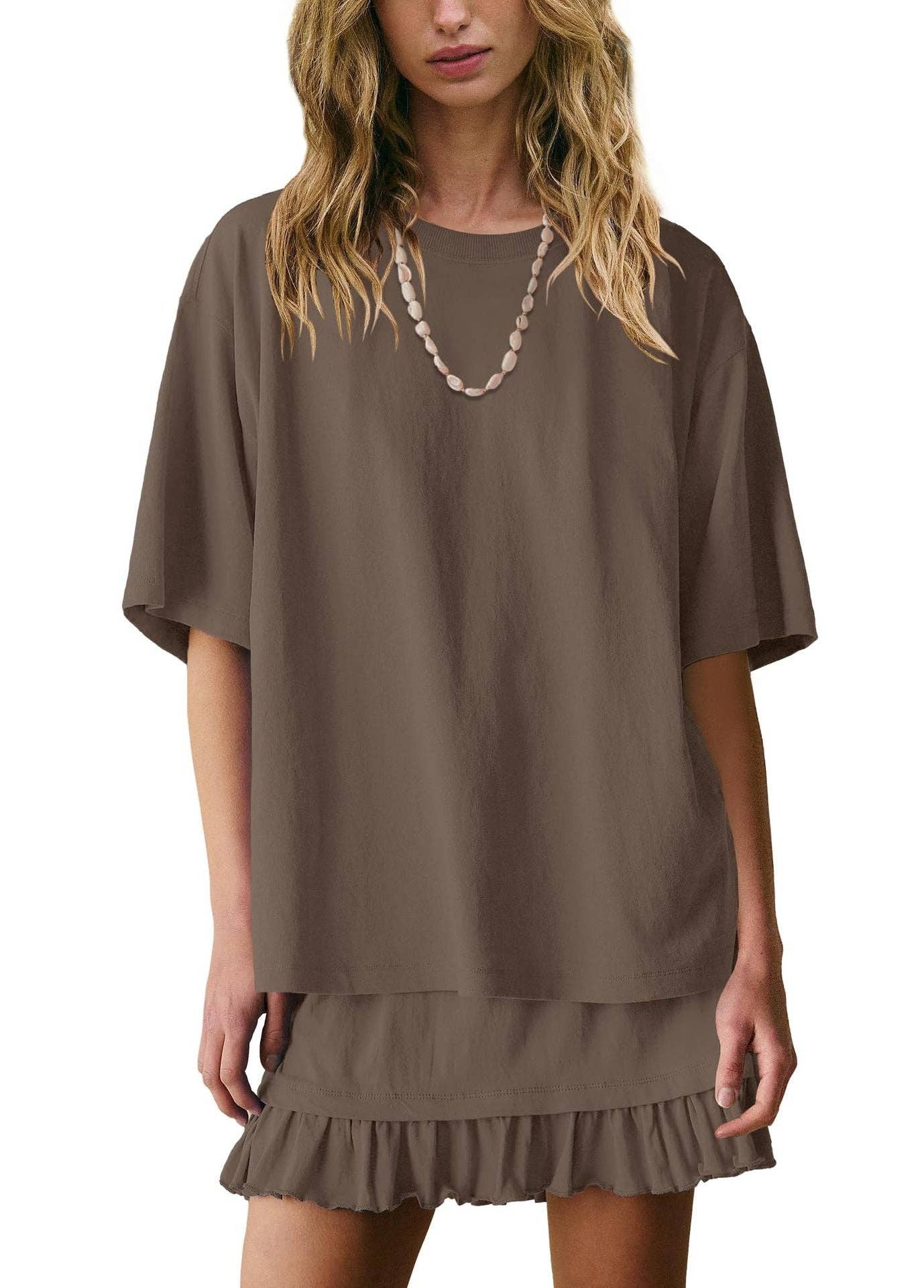 Short Sleeve Top and Ruffle Mini Skirt 2-Piece Set