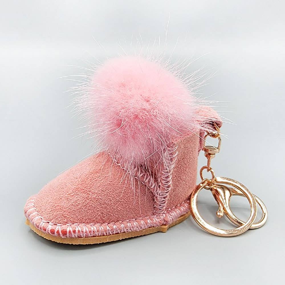 Faux Fur Pom Pom Boot Keychain