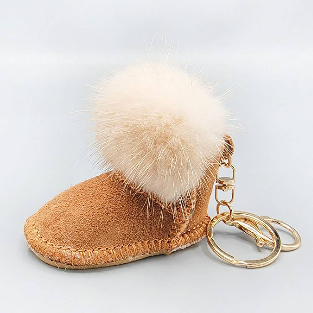 Faux Fur Pom Pom Boot Keychain