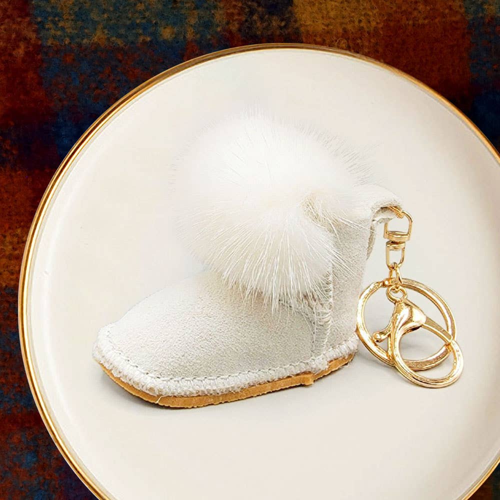 Faux Fur Pom Pom Boot Keychain