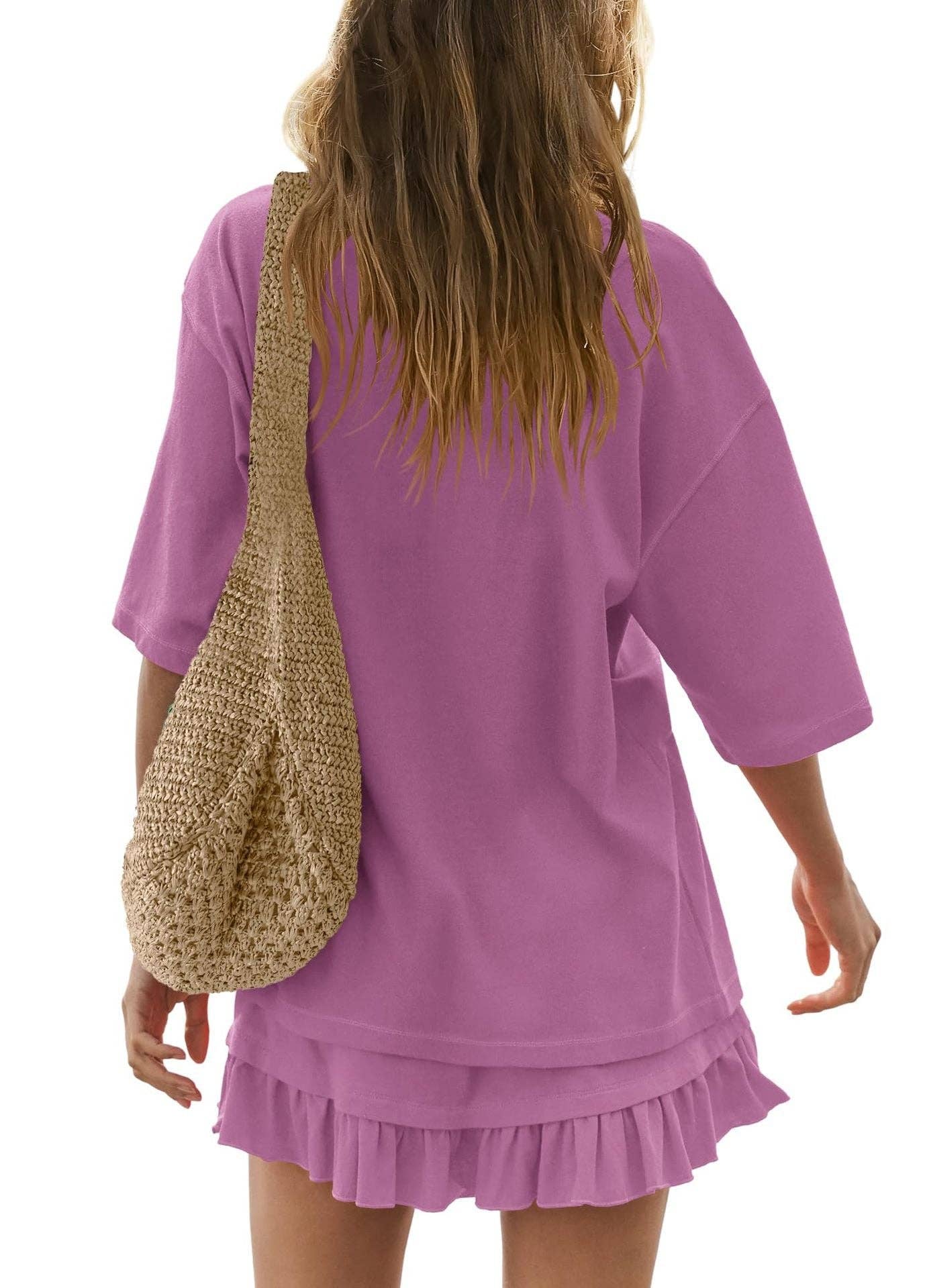 Short Sleeve Top and Ruffle Mini Skirt 2-Piece Set