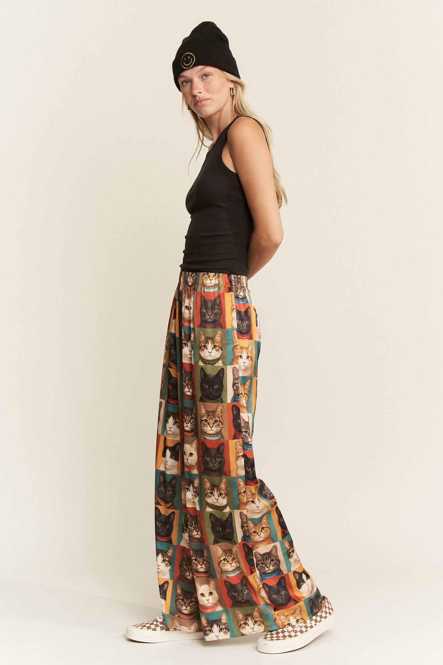 CAT PORTRAIT WIDE LEG PANTS