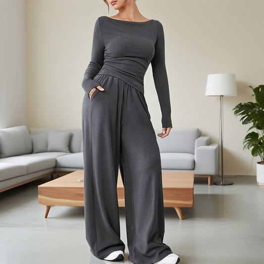 Loose-fitting top and wide-leg pants set