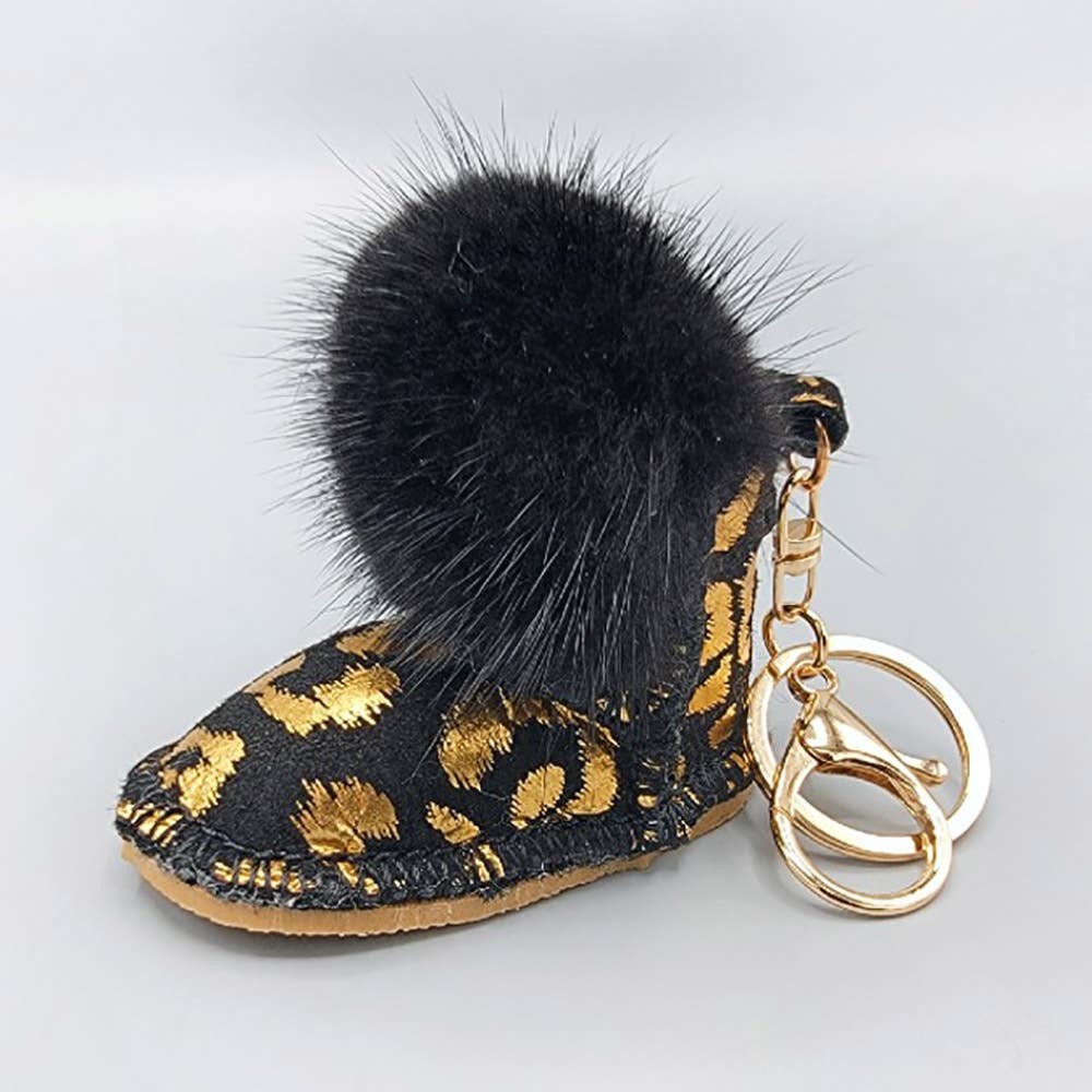 Faux Fur Pom Pom Boot Keychain