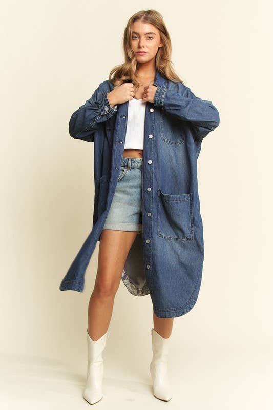 Mid Length button Sown Denim Jacket